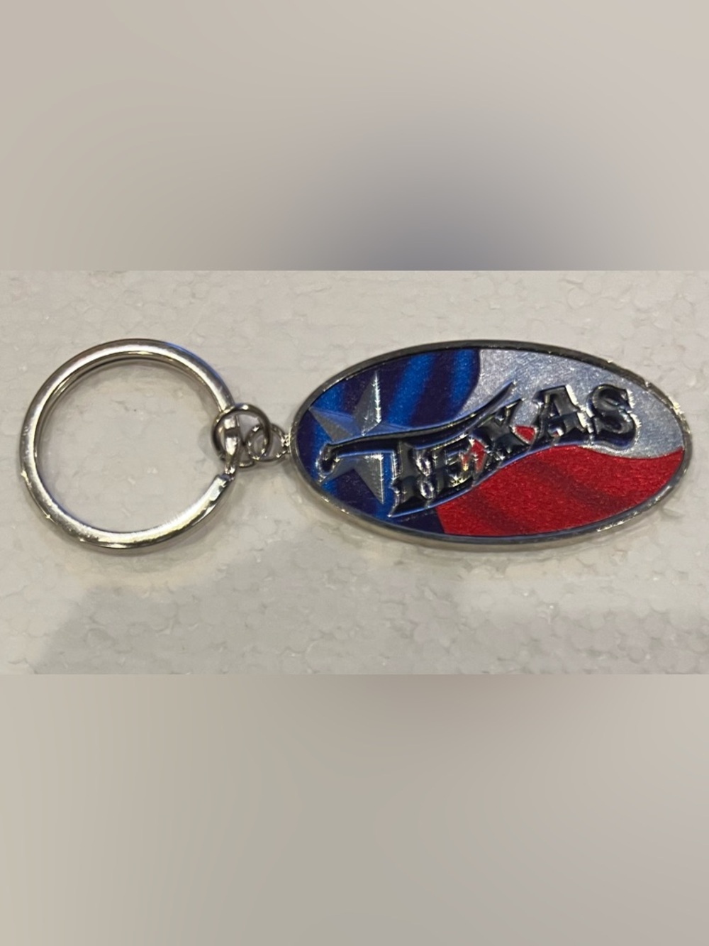 TEXAS Red, White & Blue Star & Stripe Flag Design Chrome Keychain